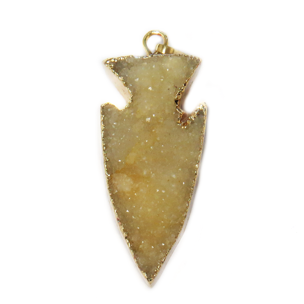 Sunshine Yellow Druzy Arrow Head Pendant, Gold, 46x19mm; 1 piece