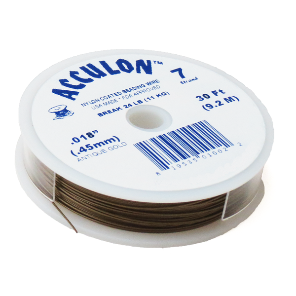 Acculon, Nylon Coated Beading Wire-Gold; .018/30ft