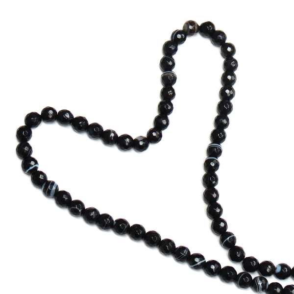 Agate Round Faceted, Black and White Stripes; 6mm