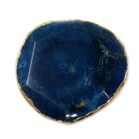 Royal Blue Agate Free Form Bead, Gold, 47mm - 1 piece
