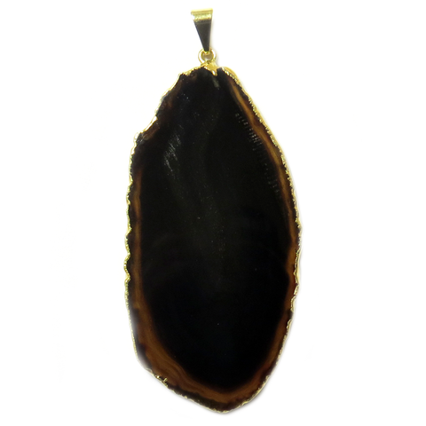 Dark Brown, Slice Agate Pendant, 70x32mm - 1 piece