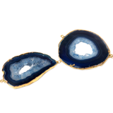 Blue Agate Slice Connector, Gold, 62x36mm - 1 piece