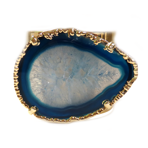 Cuff with Blue Agate, Electroplated, 2 inches - 1 piece