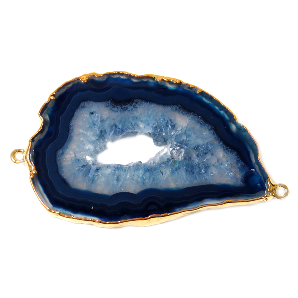 Blue Agate Slice Connector, Gold, 62x36mm - 1 piece