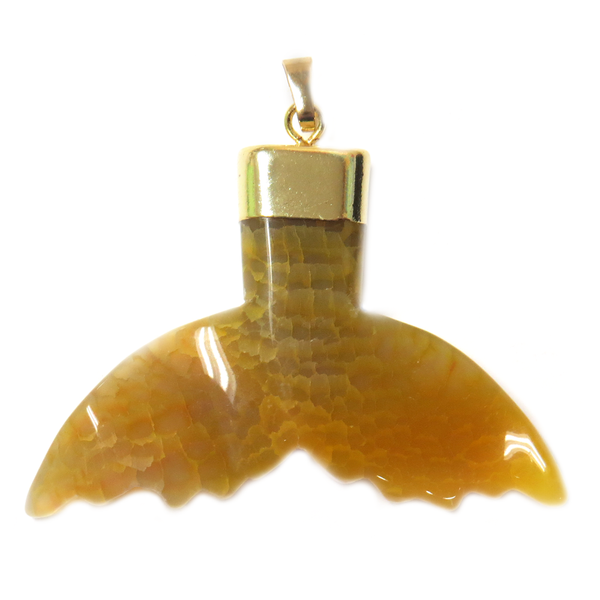 Yellow Dolphin Tail Agate Pendant, Gold, 61x40mm - 1 piece
