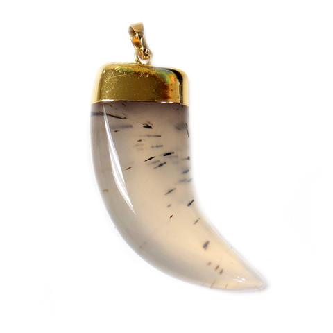 White Agate Horn Pendant, Gold, 54x20mm; 1 piece
