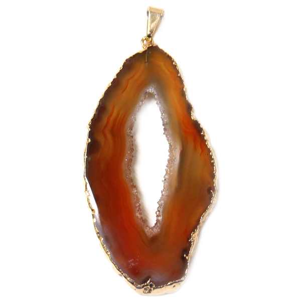 Topaz Slice Agate Pendant, Gold, 60x30mm - 1 piece