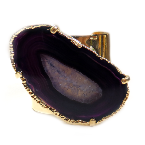 Cuff with Purple Agate, Electroplated, 2 inches - 1 piece