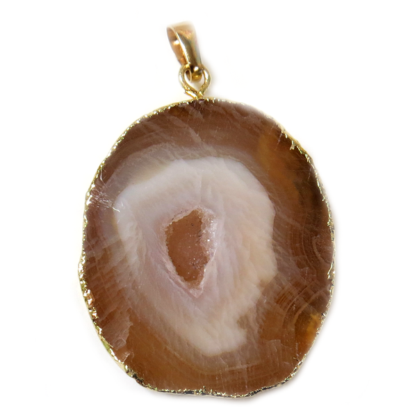 Agate Slice Pendant with Rim 47x42mm - 1 piece