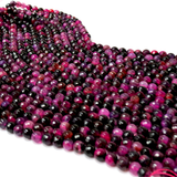 Fuschia/Black, Faceted Fire Agate; 8mm