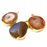 Agate Slice Pendant with Rim 47x42mm - 1 piece