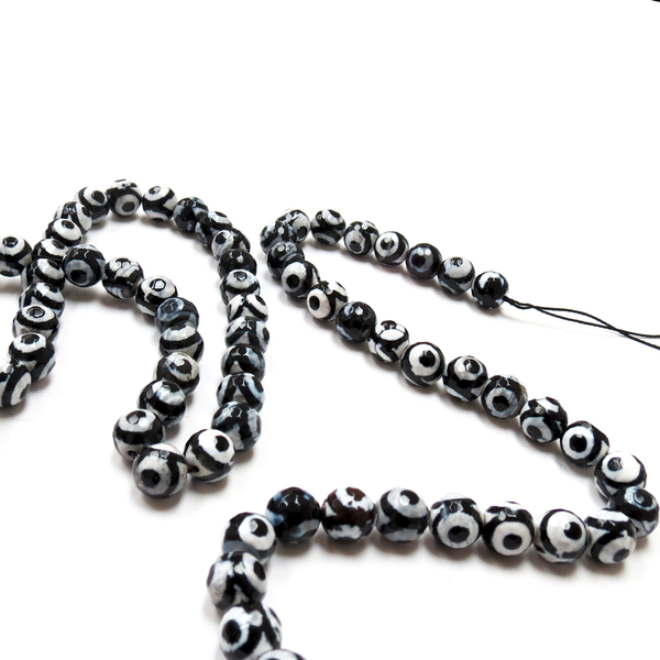 Tibetian Agate Round Faceted, Black&White-10mm