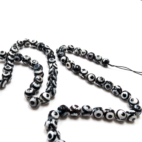 Tibetian Agate Round Faceted, Black&White-10mm