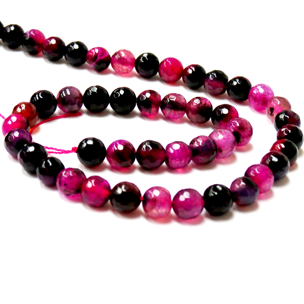 Fuschia/Black, Faceted Fire Agate; 8mm