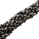 Agate Round Faceted, Animal Print-Black/White; 12mm