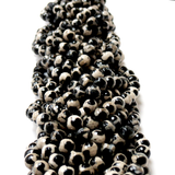 Agate, Round Faceted Print, Black; 8mm