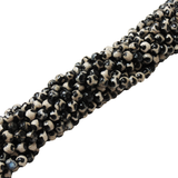 Agate, Round Faceted Print, Black; 8mm