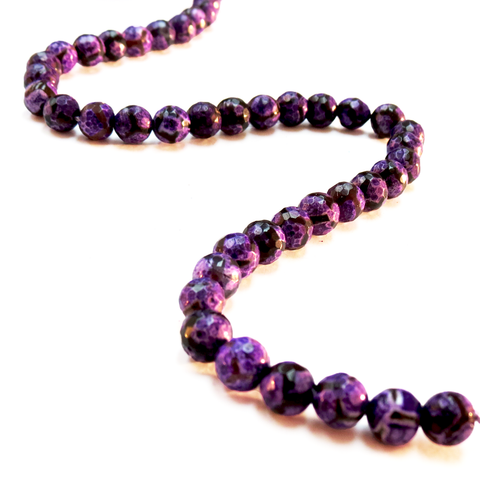 Tibetian Agate Round Faceted, Purple; 8mm