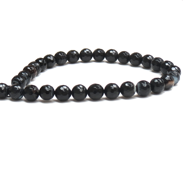 Agate Round Faceted, Black and White Stripes; 10mm