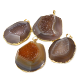 Agate Slice Pendant with Rim 50x42mm - 1 piece