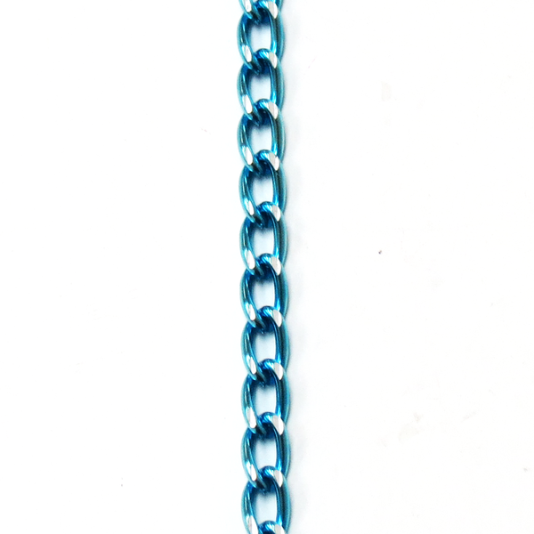 Aluminum Chain, Turquoise/Silver-7x4mm; per yard