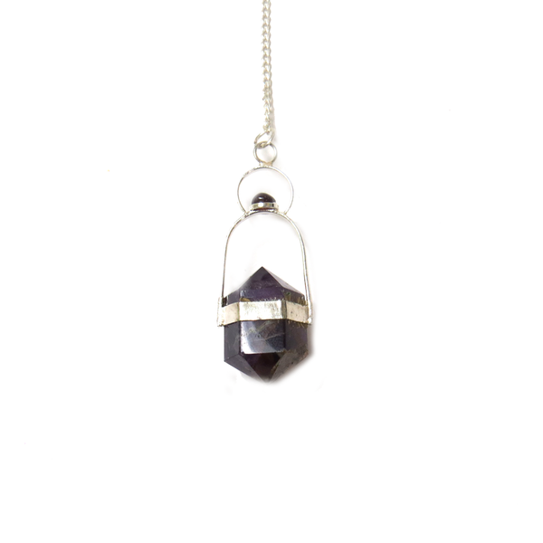 Amethyst Herkimer Crystal Pendulum - Silver