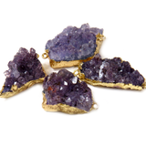 Amethyst Druzy Connector, Gold, 30x20mm - 1piece