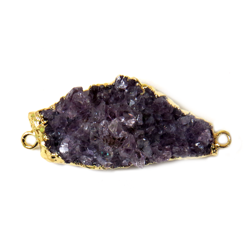 Amethyst Druzy Connector, Gold, 30x20mm - 1piece