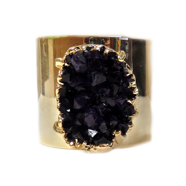 Cuff with Amethyst Druzy, Electroplated, 2 inches - 1 piece