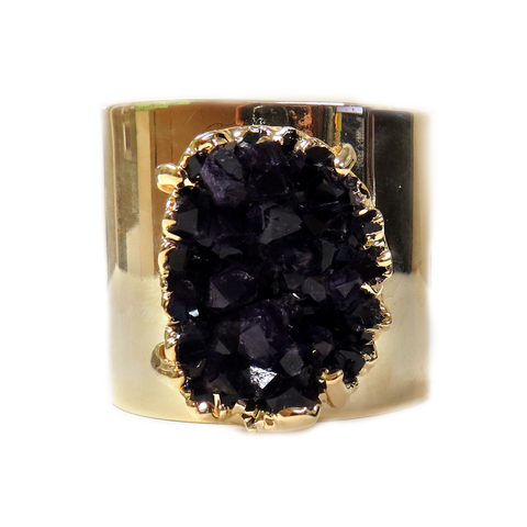 Cuff with Amethyst Druzy, Electroplated, 2 inches - 1 piece