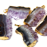 Druzy Amethyst Slice Pendant, Gold, 47x28mm - 1 piece