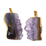 Druzy Amethyst Slice Pendant, Gold, 47x28mm - 1 piece