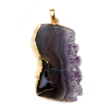 Druzy Amethyst Slice Pendant, Gold, 47x28mm - 1 piece