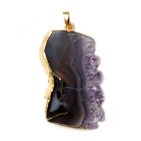 Druzy Amethyst Slice Pendant, Gold, 47x28mm - 1 piece