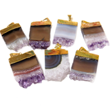 Amethyst Slice Pendant, Gold, 35x20mm - 1 piece