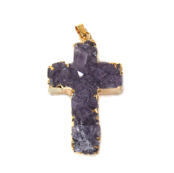 Amethyst Cross Pendant - Gold