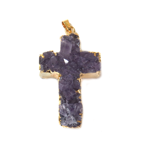 Amethyst Cross Pendant - Gold