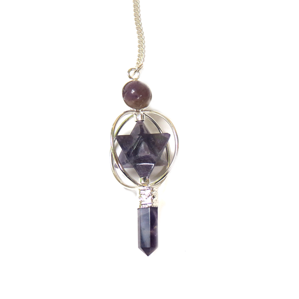 Amethyst Spinning Merkaba Crystal Pendulum - Silver