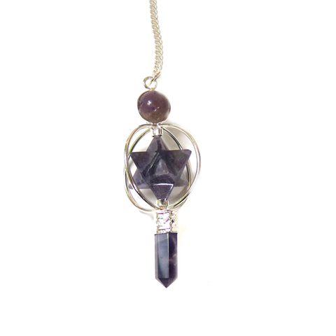 Amethyst Spinning Merkaba Crystal Pendulum - Silver