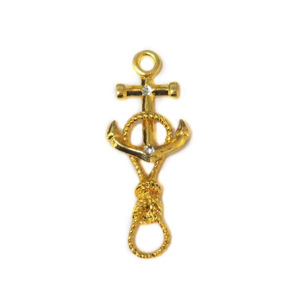 Anchor Rope with White Rhinestone Charm, Gold, 45mm; 1 piece