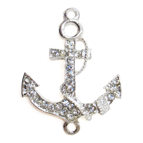 Anchor Rhinestone Connector-Silver
