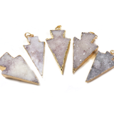 White with Dust Druzy Arrow Head Pendant, 57x26mm - 1 piece