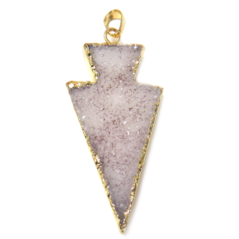 White with Dust Druzy Arrow Head Pendant, 57x26mm - 1 piece
