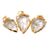 Crystal Quartz Arrow Head Pendant, Electroplated, 30x18mm - 1 piece