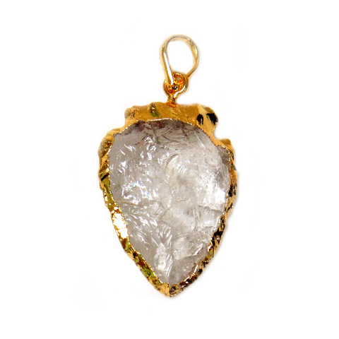 Crystal Quartz Arrow Head Pendant, Electroplated, 30x18mm - 1 piece