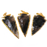 Black Obsidian Arrow Head, Electroplated, 49x27mm - 1 piece