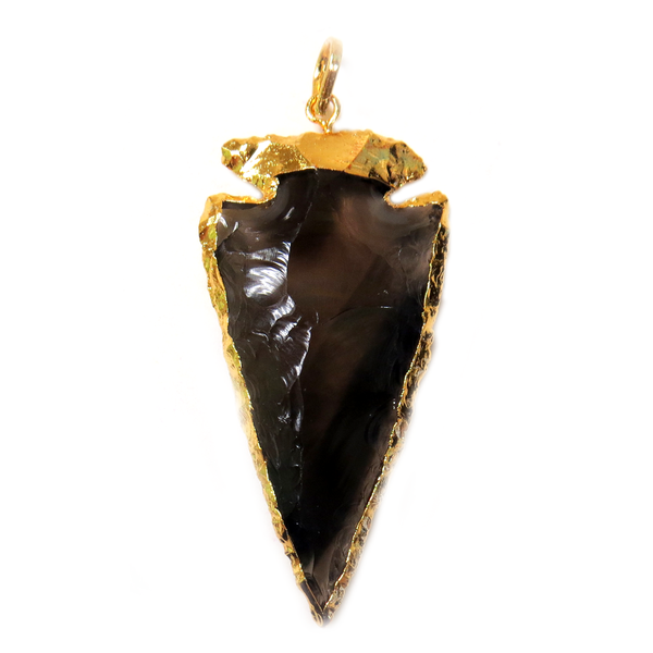 Black Obsidian Arrow Head, Electroplated, 49x27mm - 1 piece