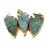 Dark Green Druzy Arrow Head Pendant, 45x18mm - 1 piece