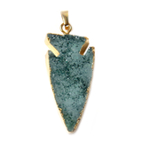 Dark Green Druzy Arrow Head Pendant, 45x18mm - 1 piece