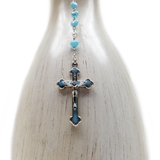 6mm Baby Blue Heart Italian  Rosary, 18" Long; 1 piece